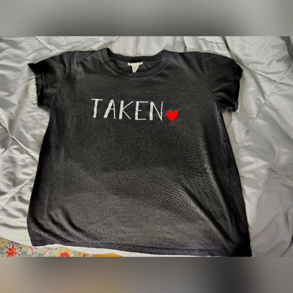'TAKEN' Print & Red Heart Graphic Tee